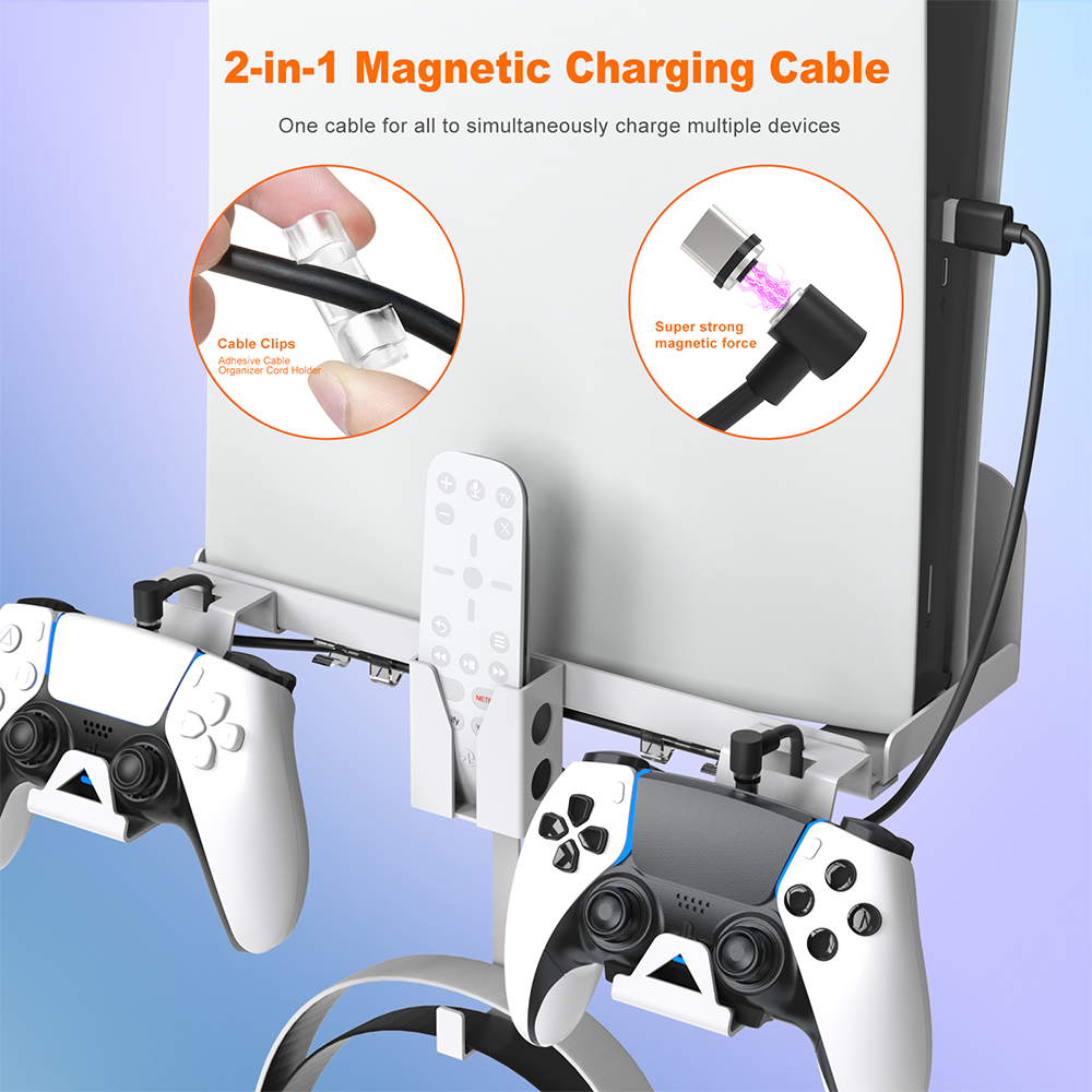 Multifunction Wall Stand Stable Metal Wall Hanging Stand Kit with 2 Controller Holder and Headphone Mount Stand for PS5 Console