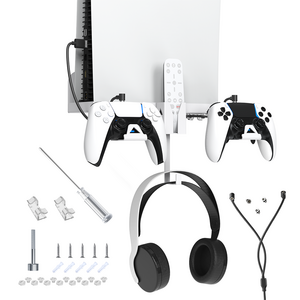 Multifunction Wall Stand Stable Metal Wall Hanging Stand Kit with 2 Controller Holder and Headphone Mount Stand for PS5 Console