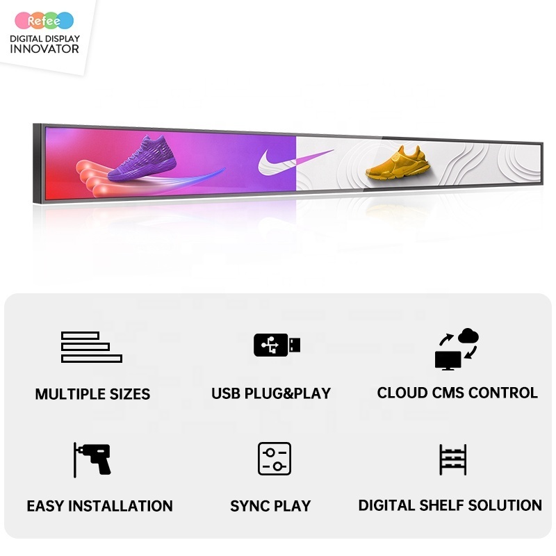 Shelf Edge Bar LCD Screen Supermarket Shelves Advertising Digital Shelf Display Player 4k Monitor Digital Signage Stretched LCD