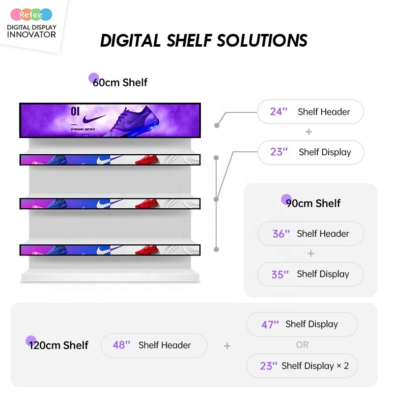 Shelf Edge Bar LCD Screen Supermarket Shelves Advertising Digital Shelf Display Player 4k Monitor Digital Signage Stretched LCD