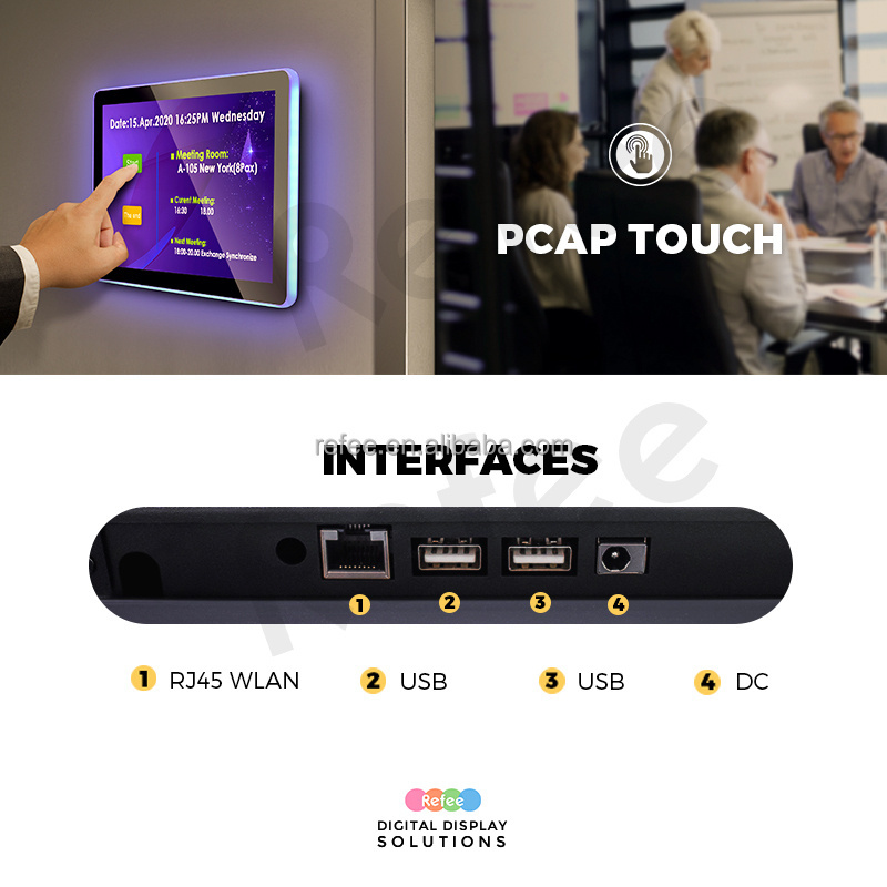 Wall Mount Android POE Tablet 10 13.3 15.6 21.5 Inch Meeting Room Booking System Display With Surrounding LED Light