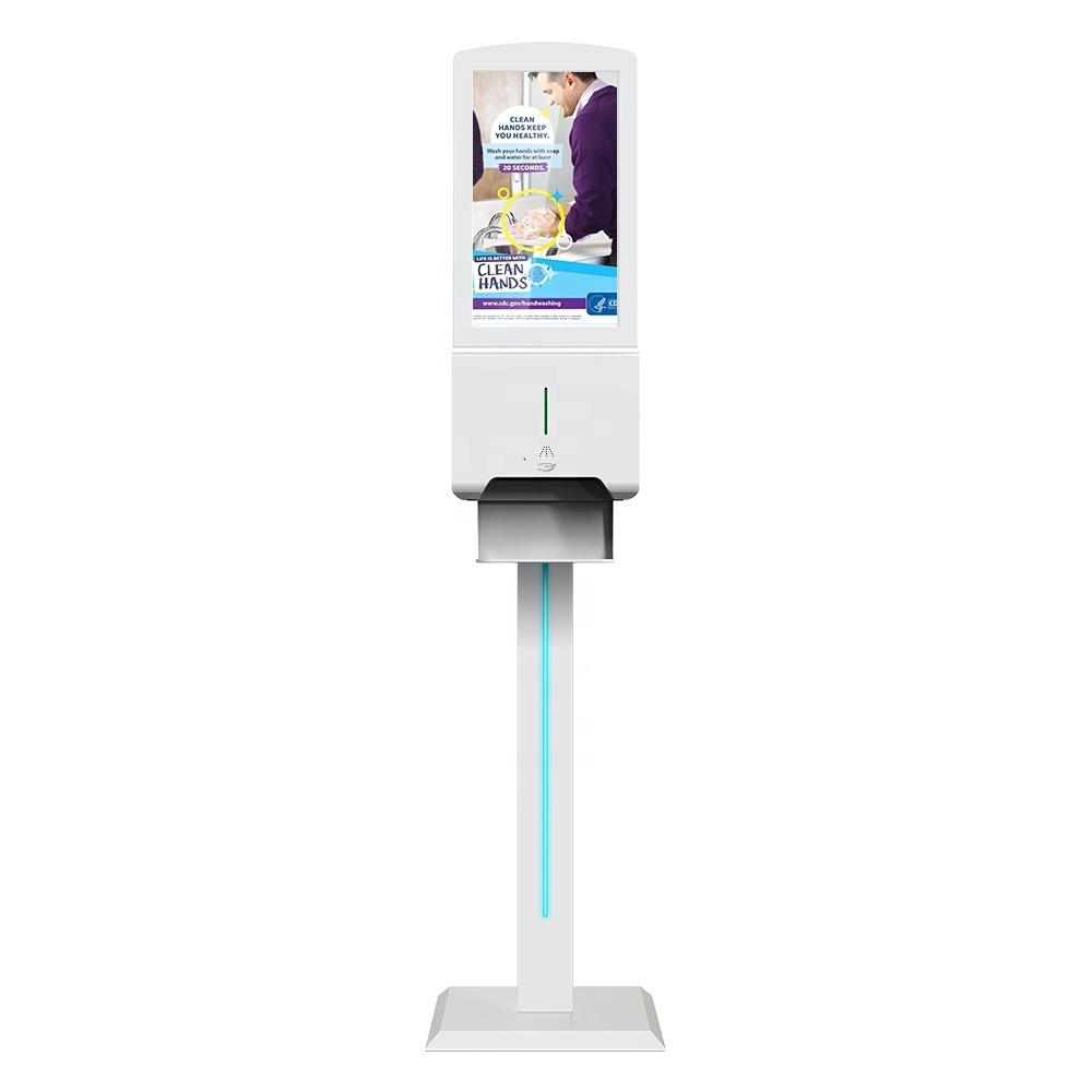 21.5in advertising screens indoor floor stand digital signage totem lcd display screen with hand sanitizer dispenser 3L