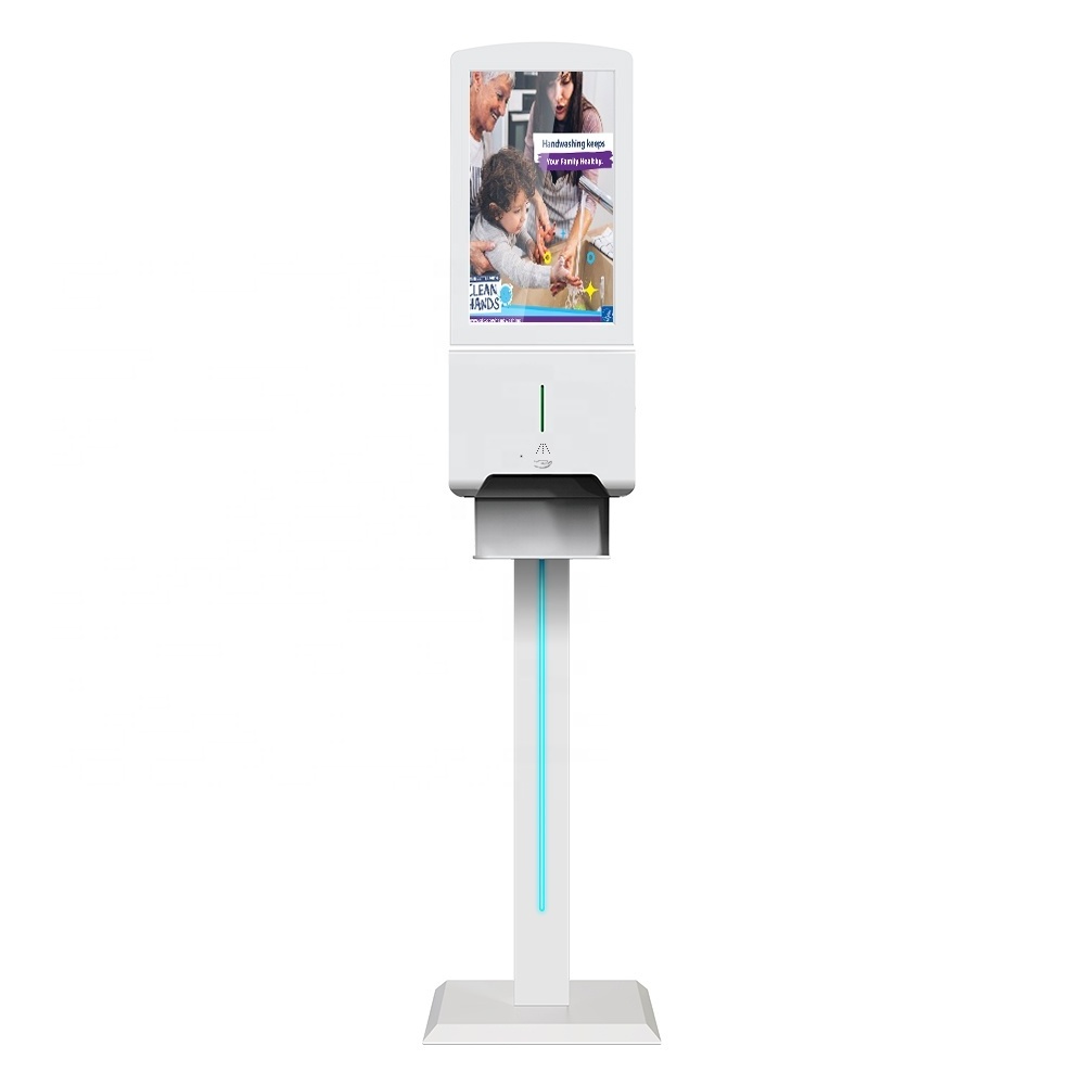 21.5in advertising screens indoor floor stand digital signage totem lcd display screen with hand sanitizer dispenser 3L