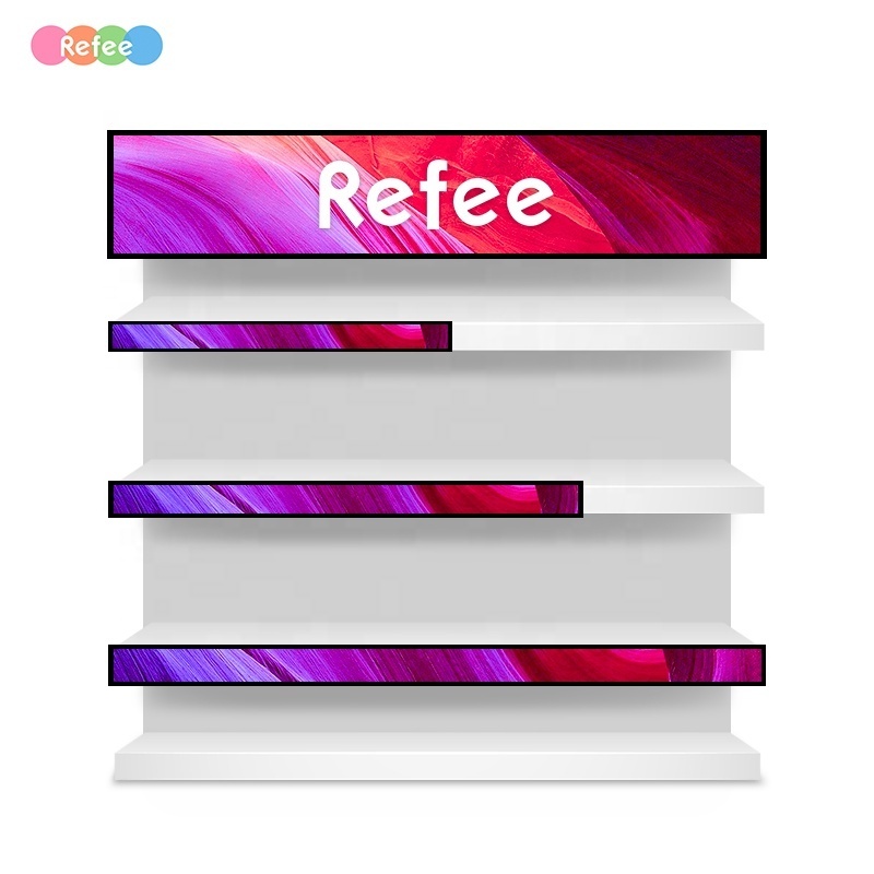 Refee smart digital supermarket lcd shelf edge display lcd bar screen signage stretched displays advertising