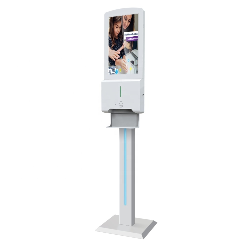 21.5in advertising screens indoor floor stand digital signage totem lcd display screen with hand sanitizer dispenser 3L