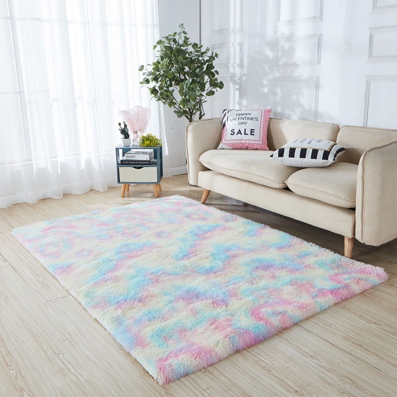 Hot Sale Tie Dye Shaggy Carpets and Rugs Wholesale Rainbow Carpet for Living Room Plush mat