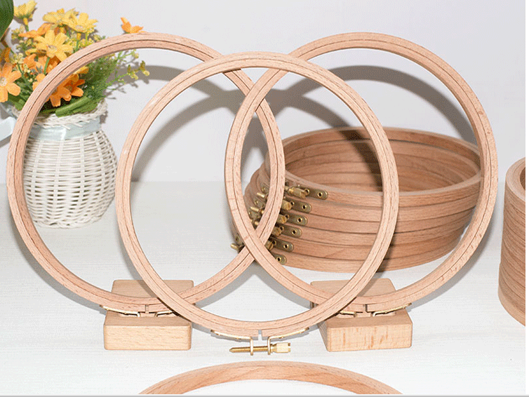 DIY Craft Tool Beech Wooden Cross Embroidery Hoops Circle Ring Needle Punch Hoop Set