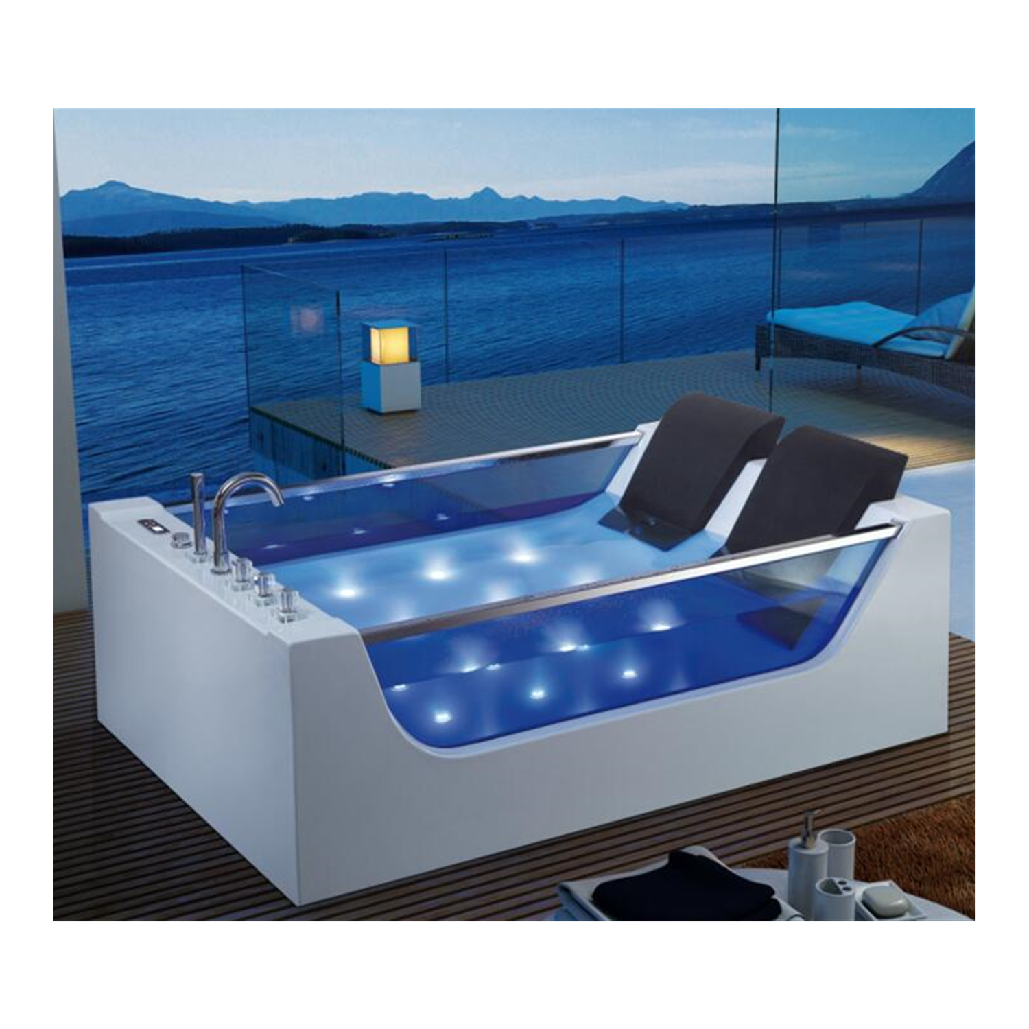 2 People Freestanding Functional Acrylic Hydro Spa Massage Glass Whirlpool Bathtub