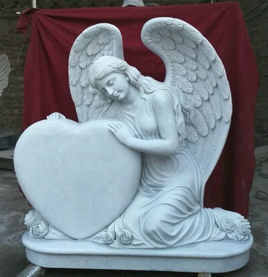 Hand carving White marble heart shaped headstones for graves