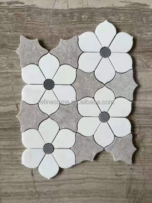 Customized designs waterjet dolomite chevron marble honed mosaic