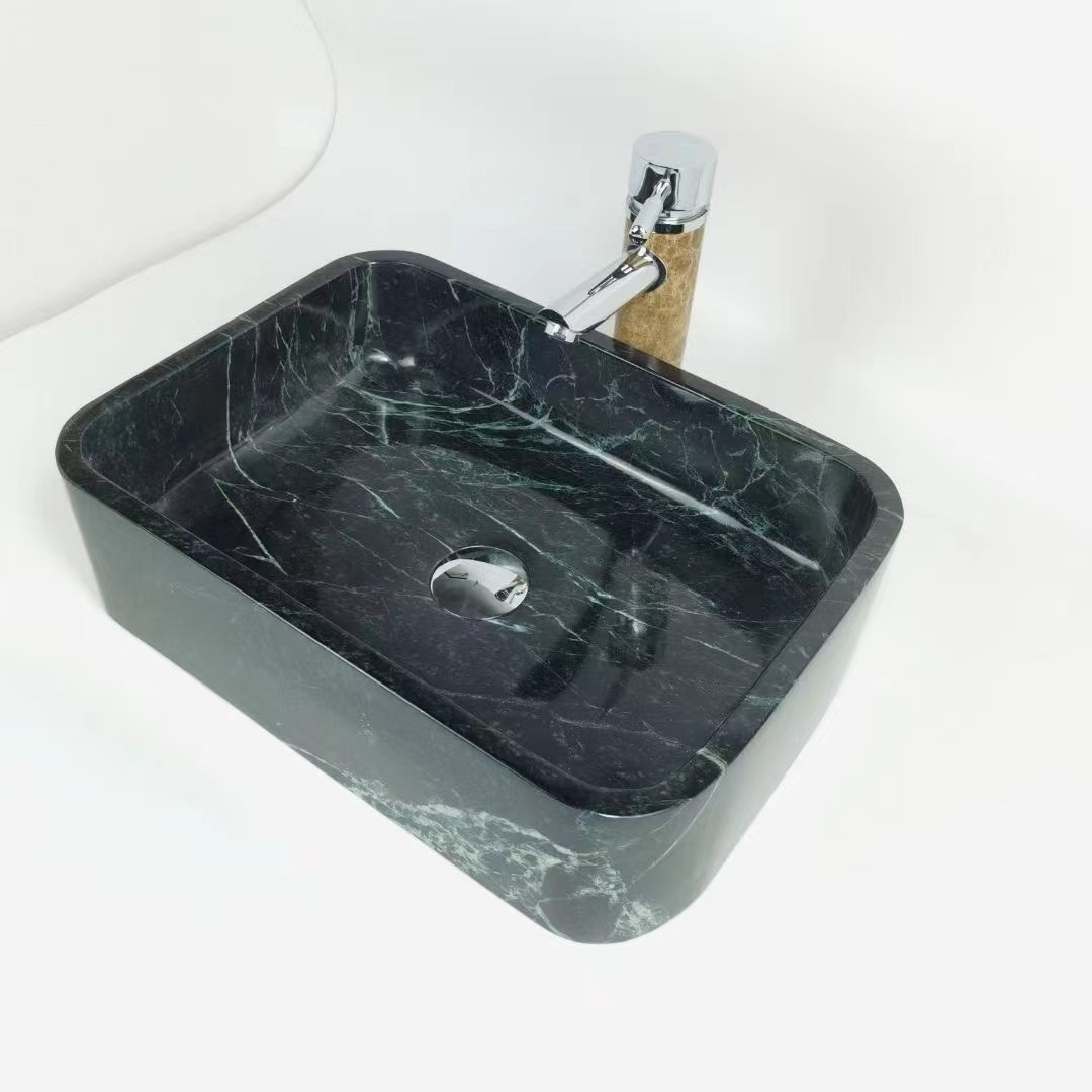 Decorative Bathroom Square shape Verde alpi green marble vanity top sinks