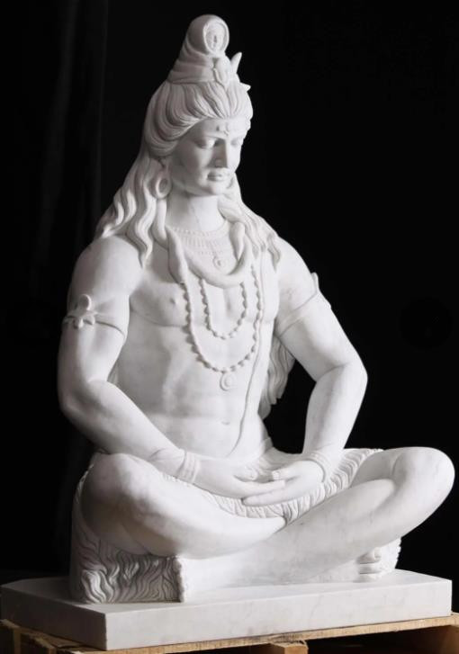 Indu Style Sitting white marble statue of lord shiva