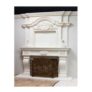 Modern Western Natural Stone Hand Carved White Marble Surround Fireplace