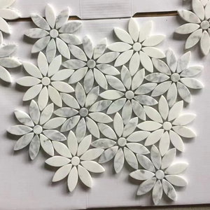 Carrara White and Pure  white marble Sun Flower Water Jet Mosaic Backsplash