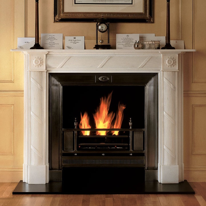 Simple design carved marble chimney fireplace