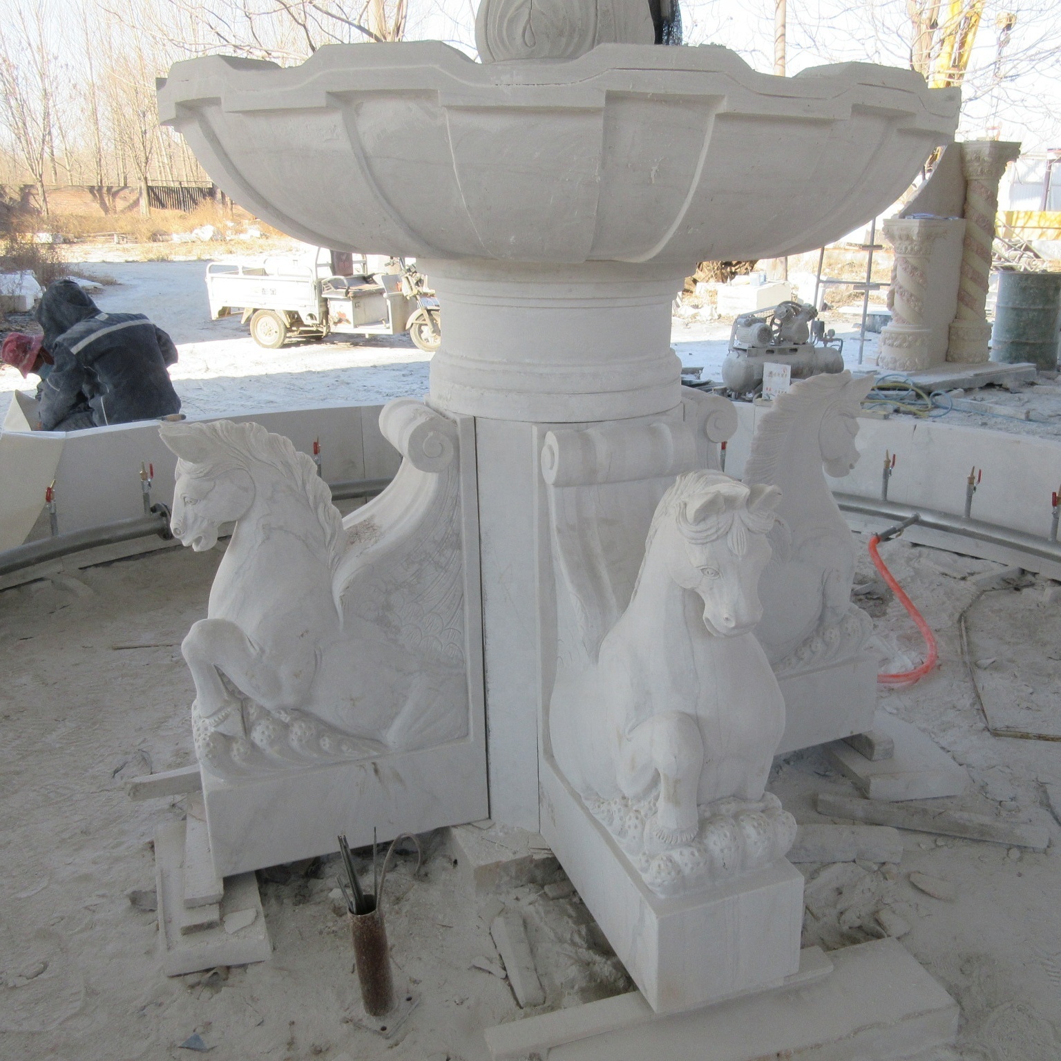 Outdoor Garden Figure Horse Carving Marble Stone Water Fountain For Sale