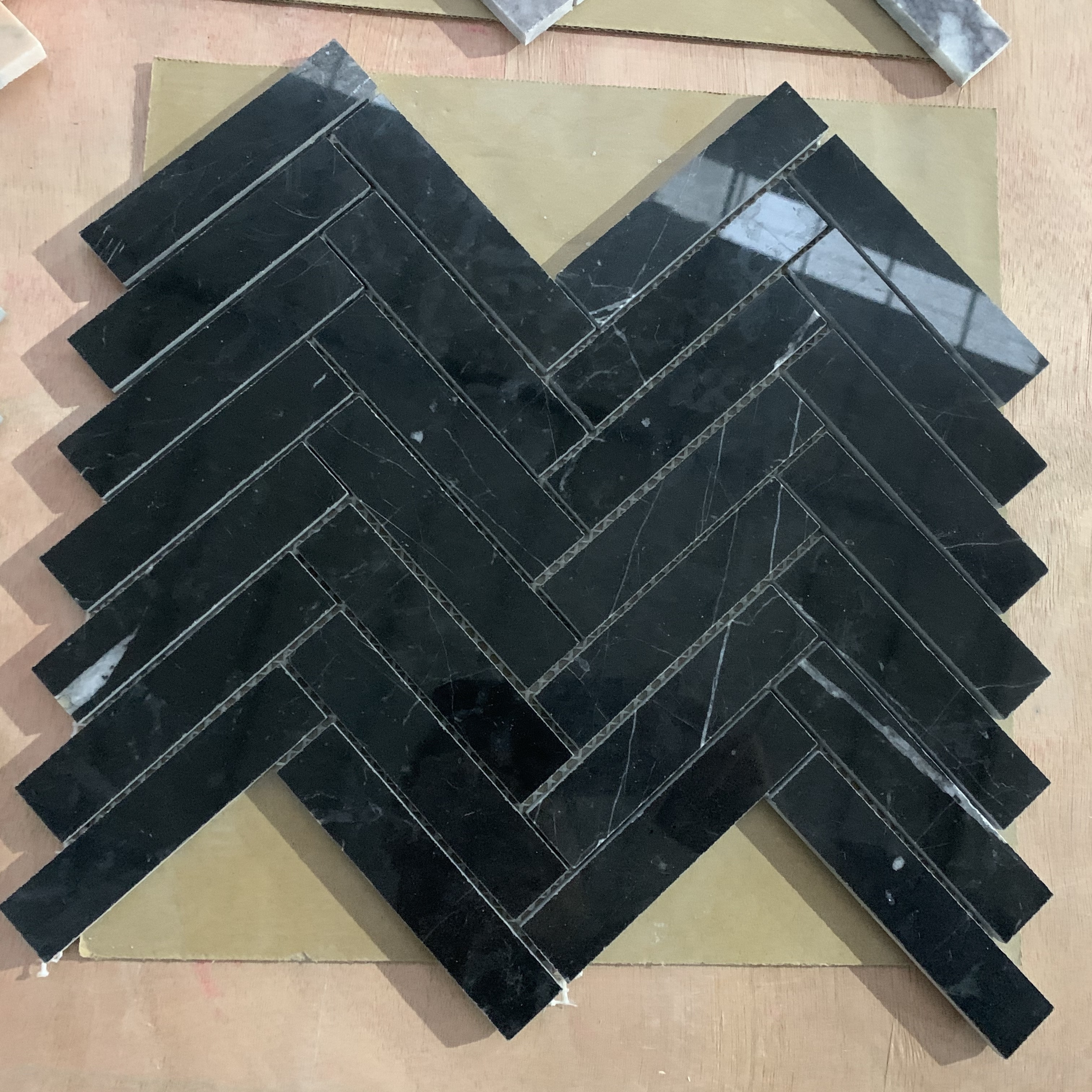 Dark Green marble herringbone mosaic tile