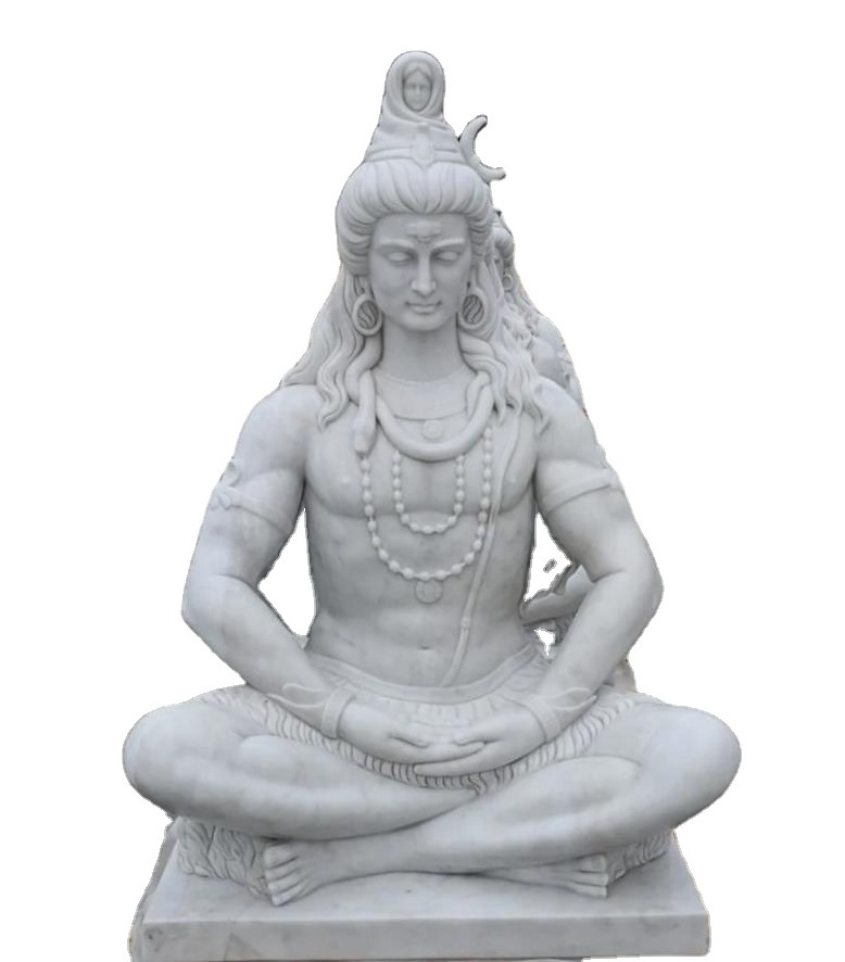 Indu Style Sitting white marble statue of lord shiva