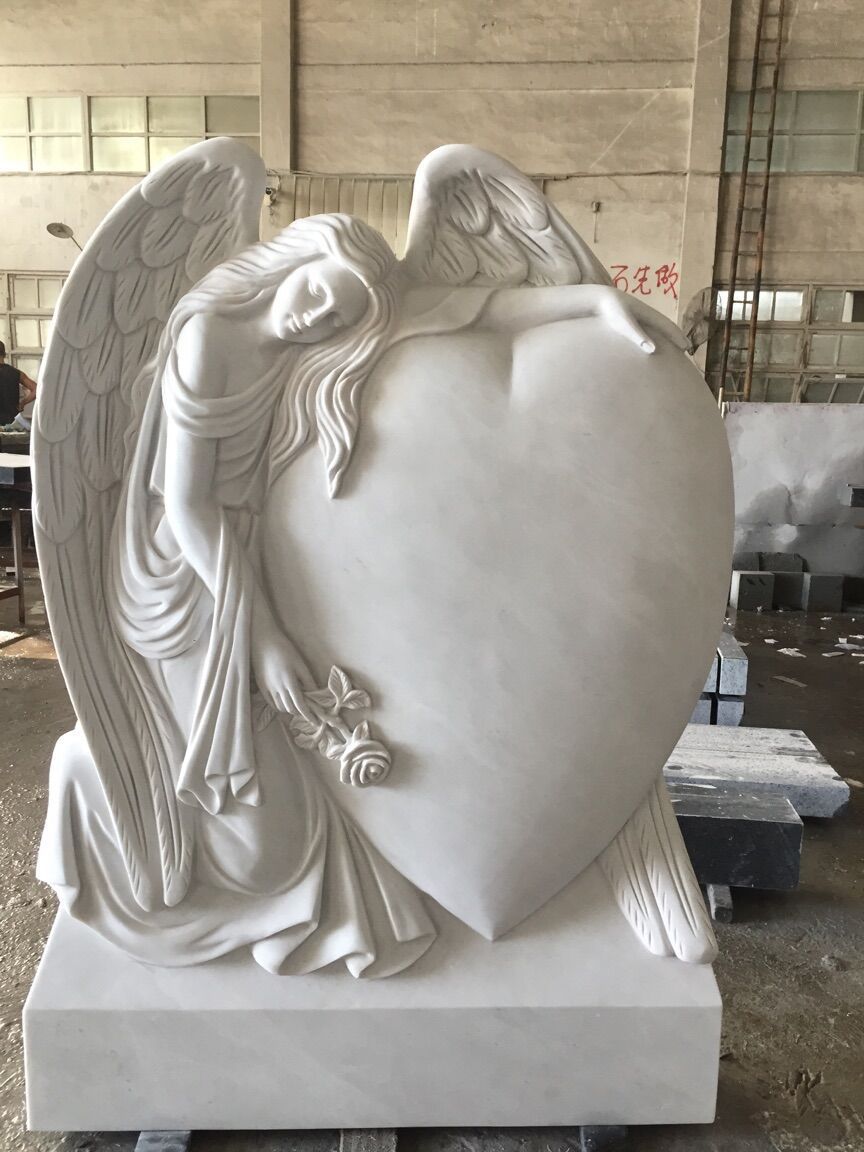 hot sale granite style double heart shaped angel headstone and stone gravestone