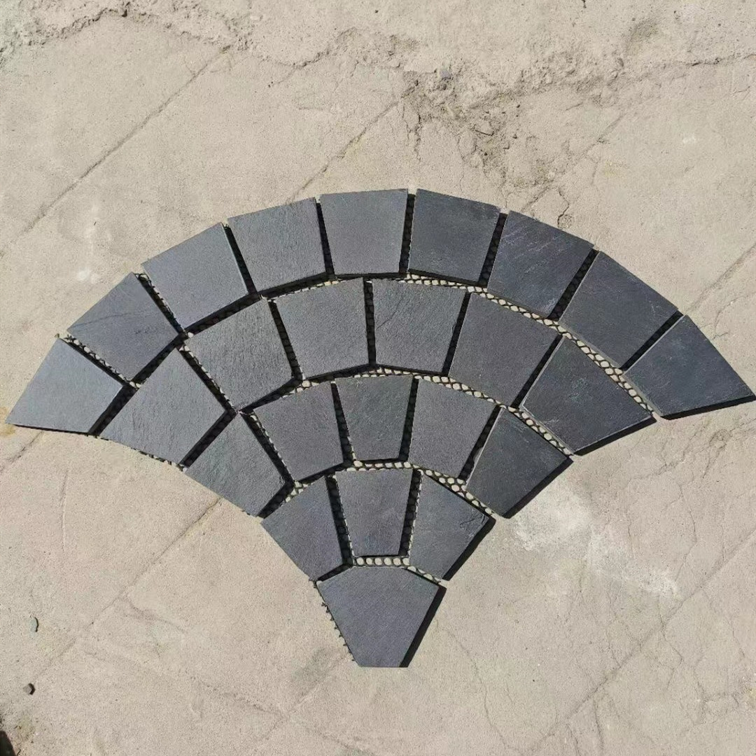 Multicolor Slate Fan Shape Mesh Pavers Flagstone  Paving Stone