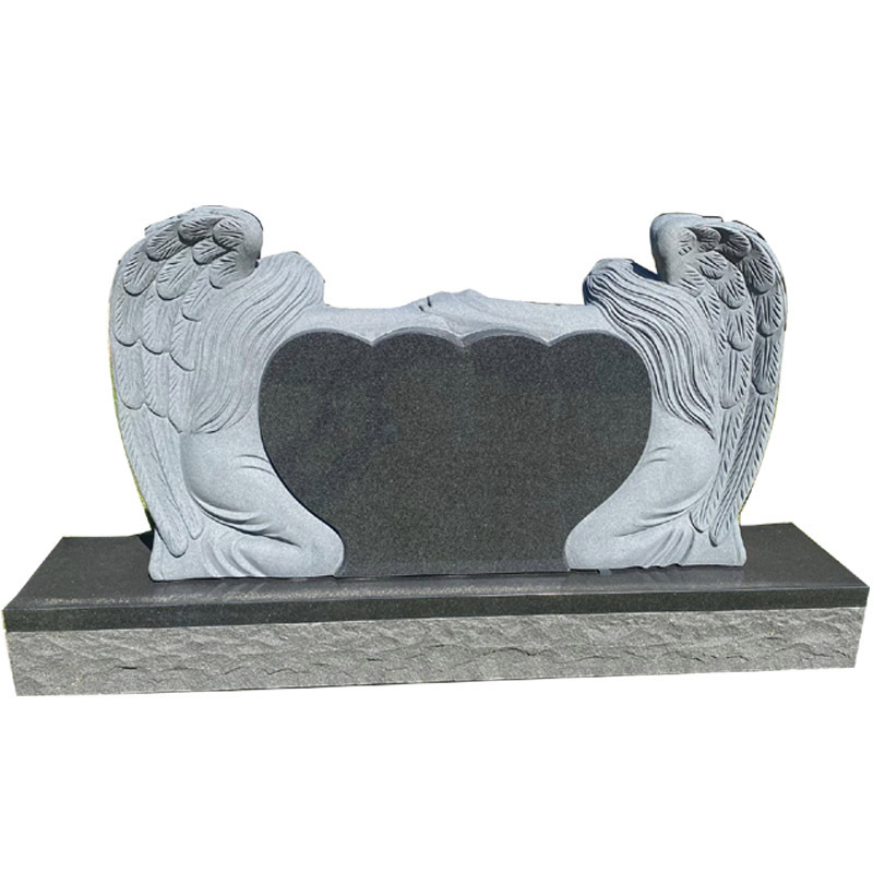 Angel Carved Double Heart shaper headstone from china factory