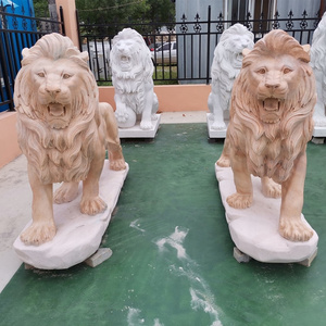 Outdoor garden decorative pink marble carving natural stone marble Lion Statues