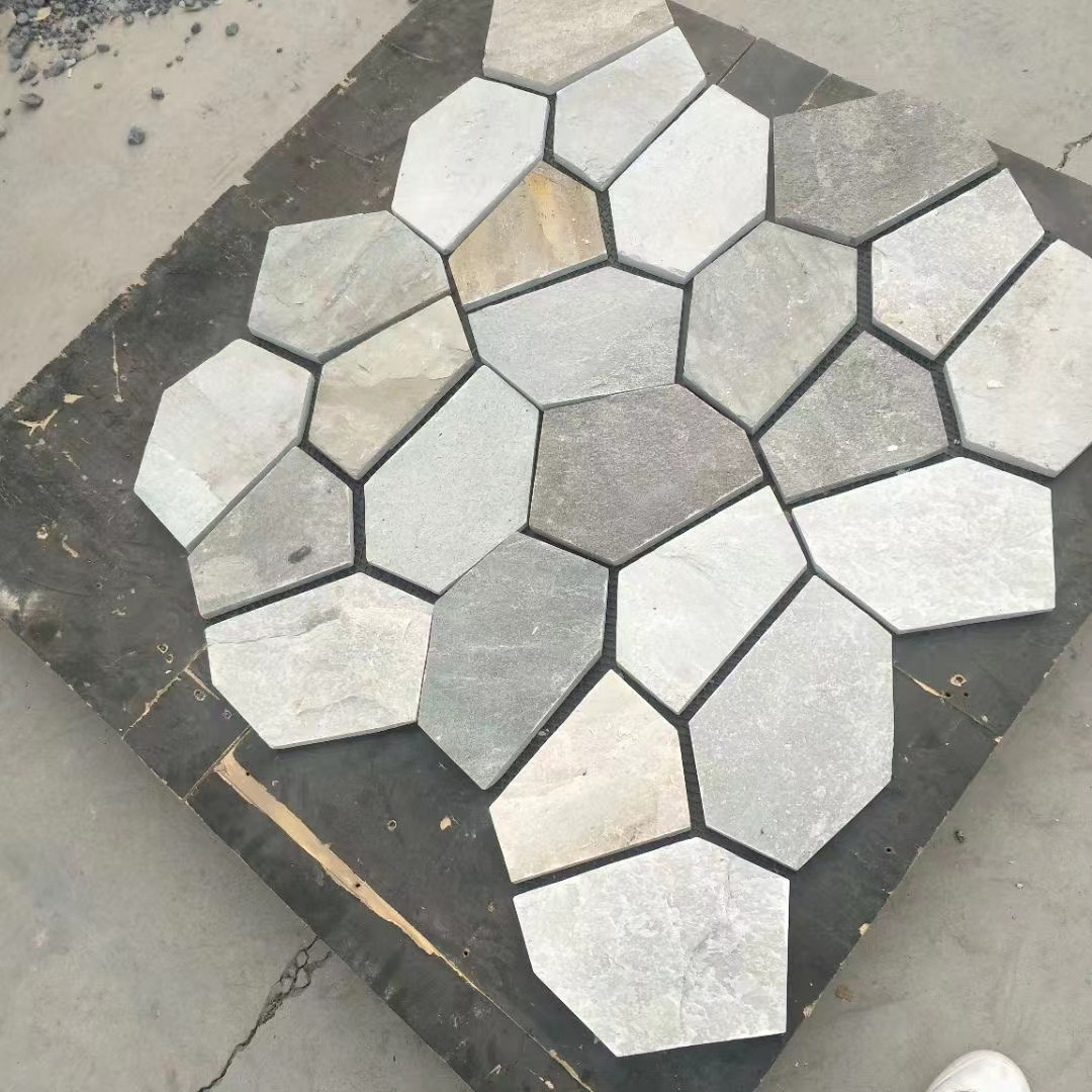 Multicolor Slate Fan Shape Mesh Pavers Flagstone  Paving Stone