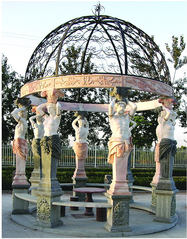 Beautiful hand carved statue column garden pavilion stone marble gazebo