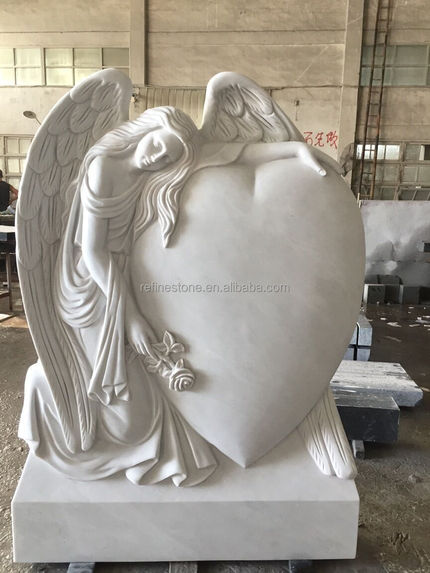 Hand carving White marble heart shaped headstones for graves