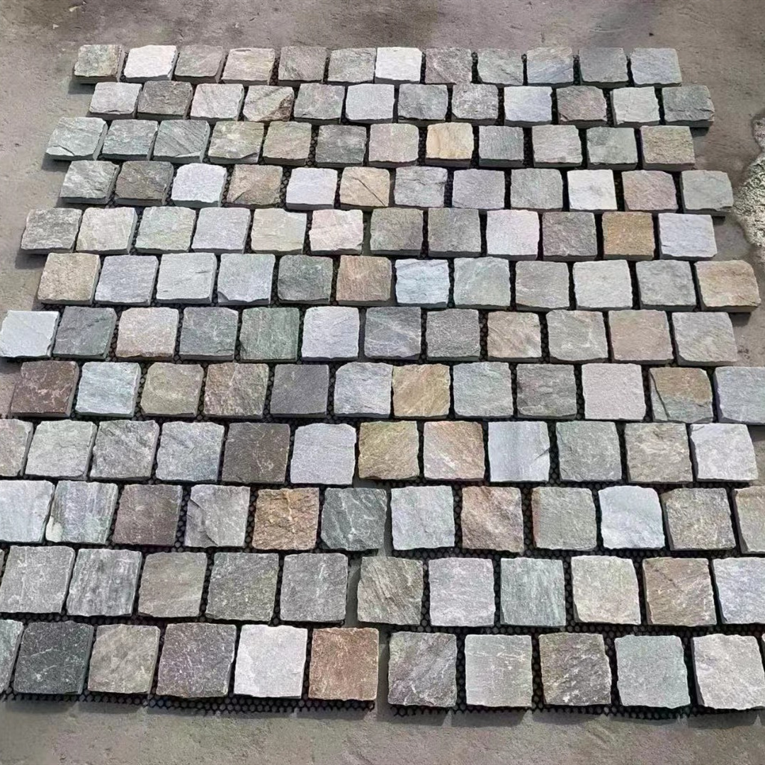 Multicolor Slate Fan Shape Mesh Pavers Flagstone  Paving Stone