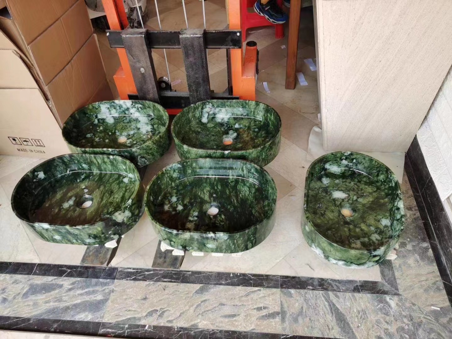 Decorative Bathroom Square shape Verde alpi green marble vanity top sinks