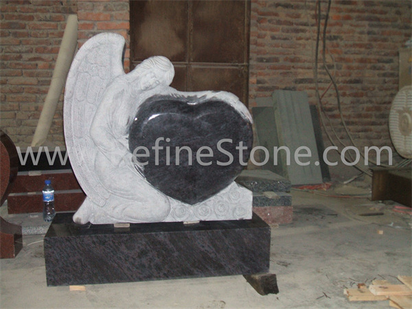 Memorial Black granite angel statue love tombstone headstone