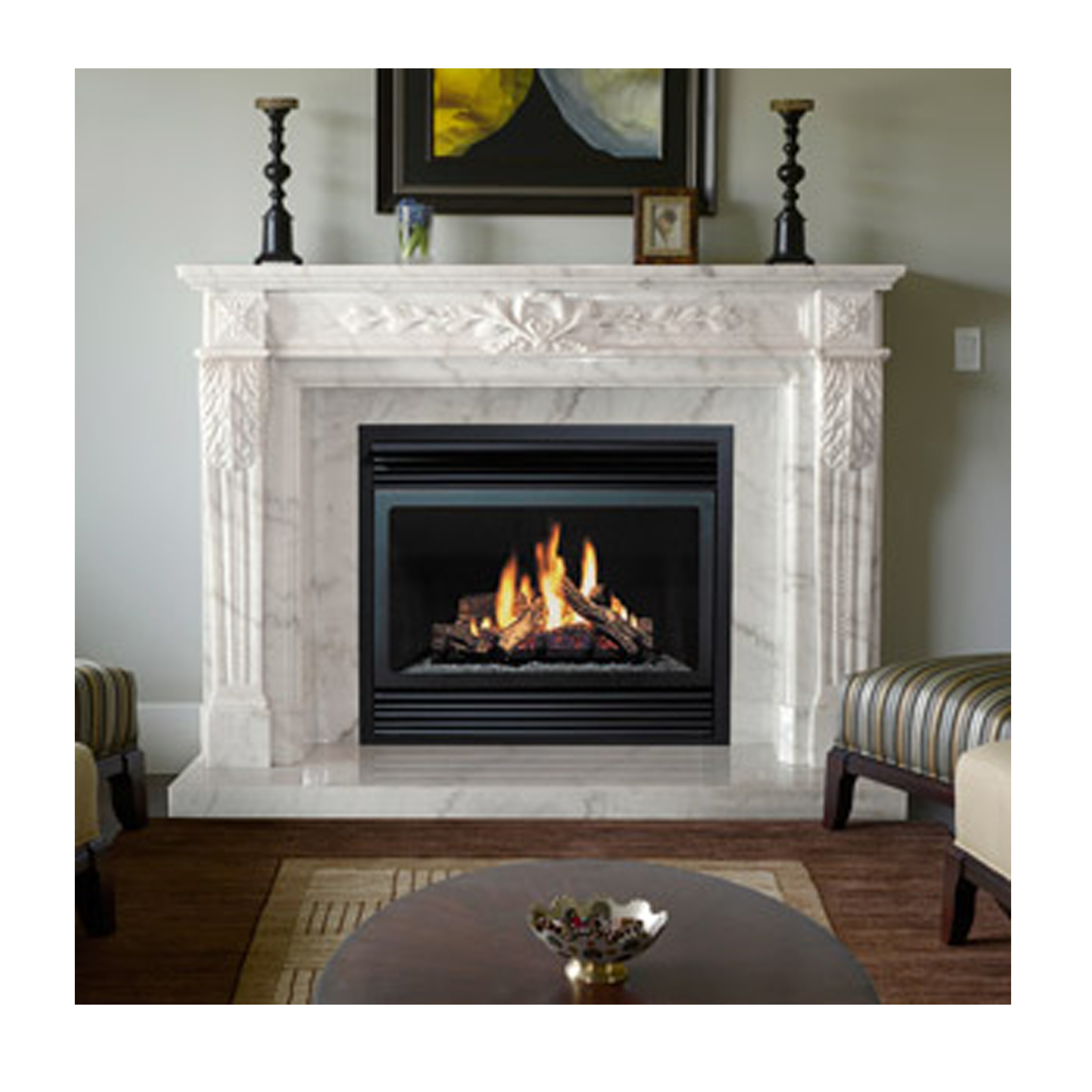 Modern Western Natural Stone Hand Carved White Marble Surround Fireplace