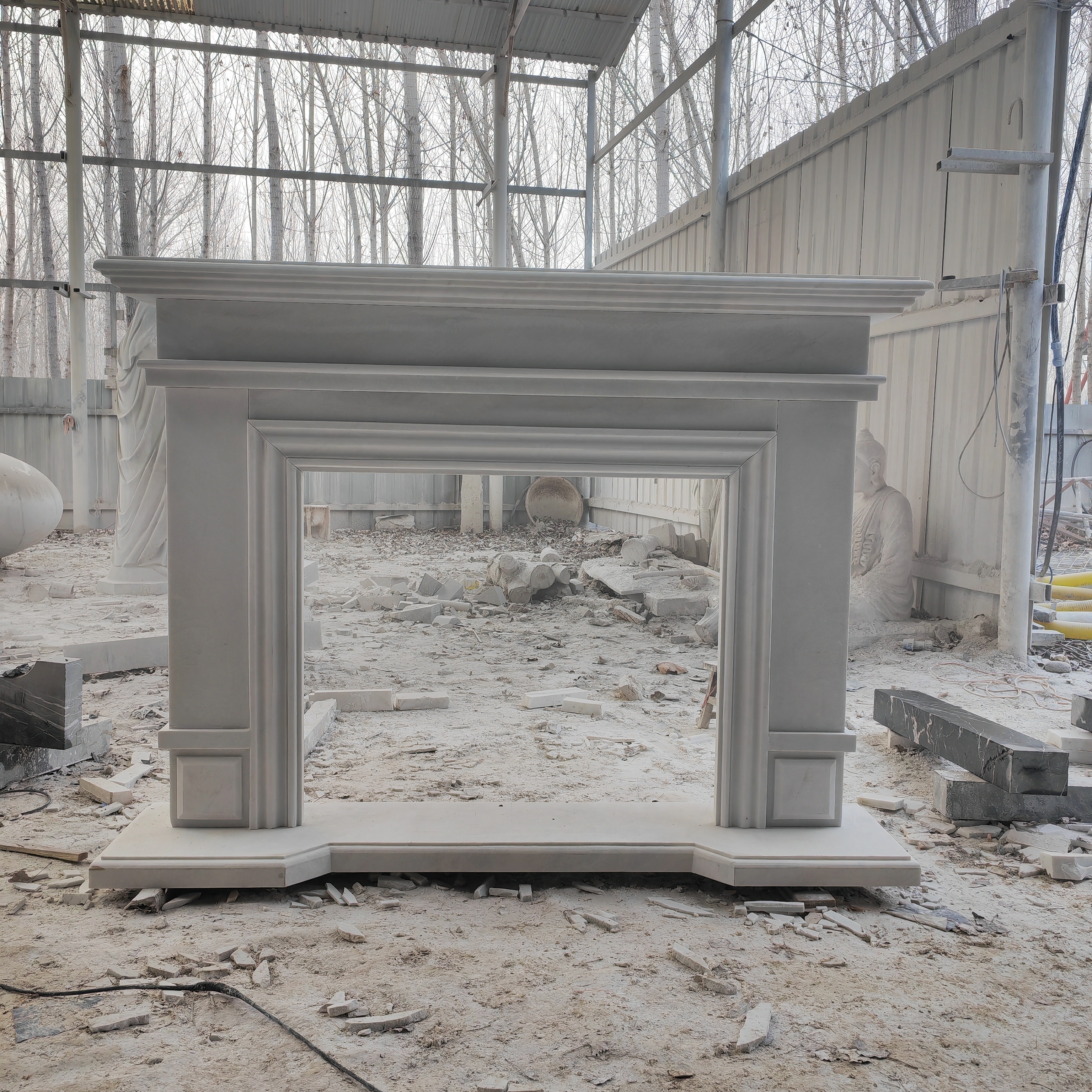 Simple design carved marble chimney fireplace