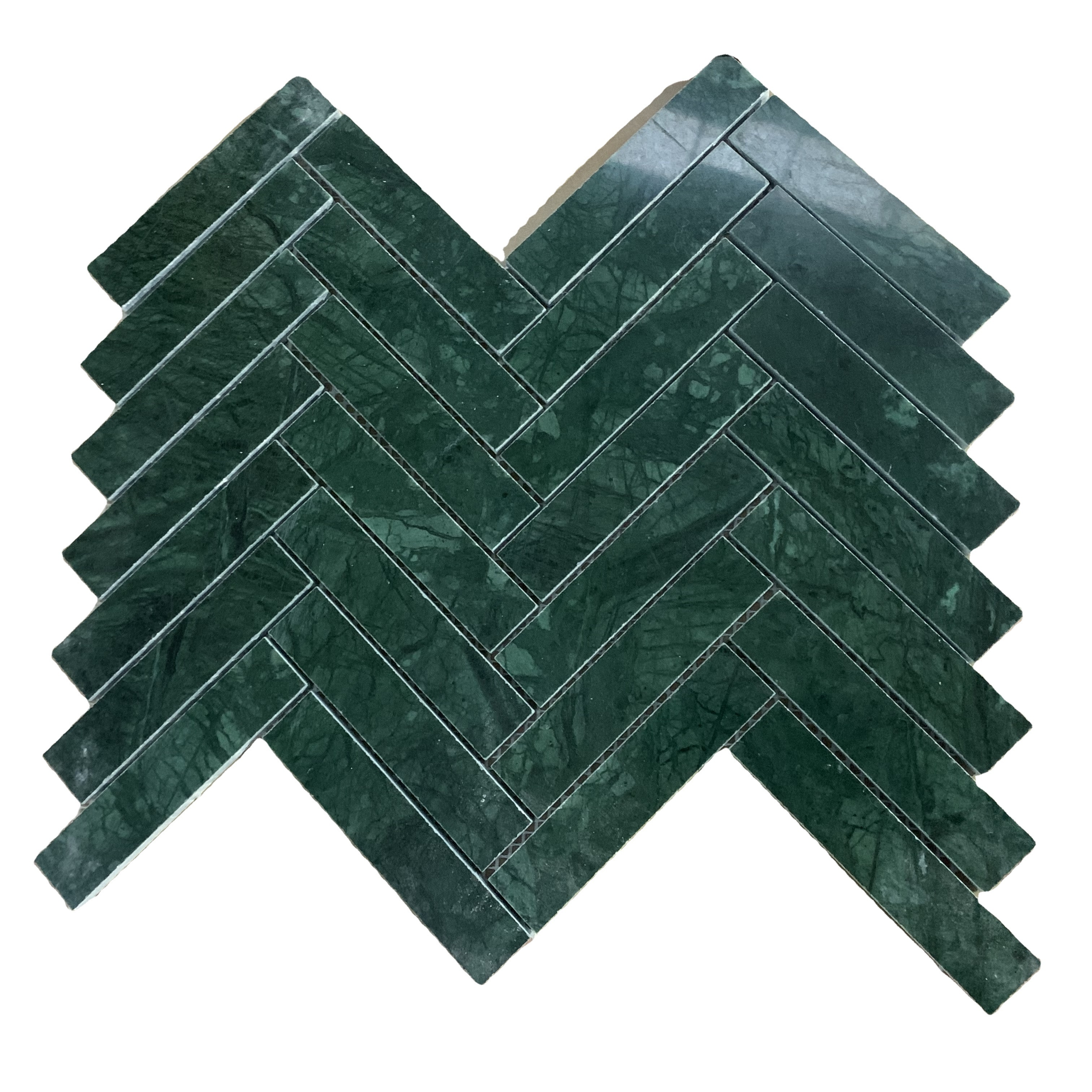 Dark Green marble herringbone mosaic tile