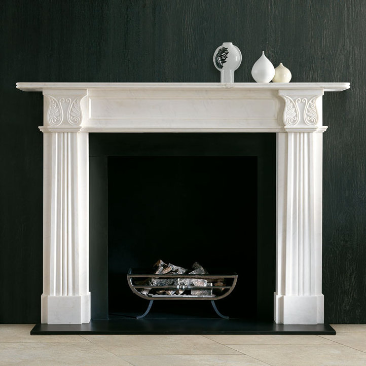 Simple design carved marble chimney fireplace