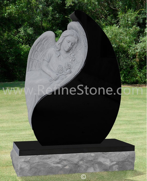 Memorial Black granite angel statue love tombstone headstone