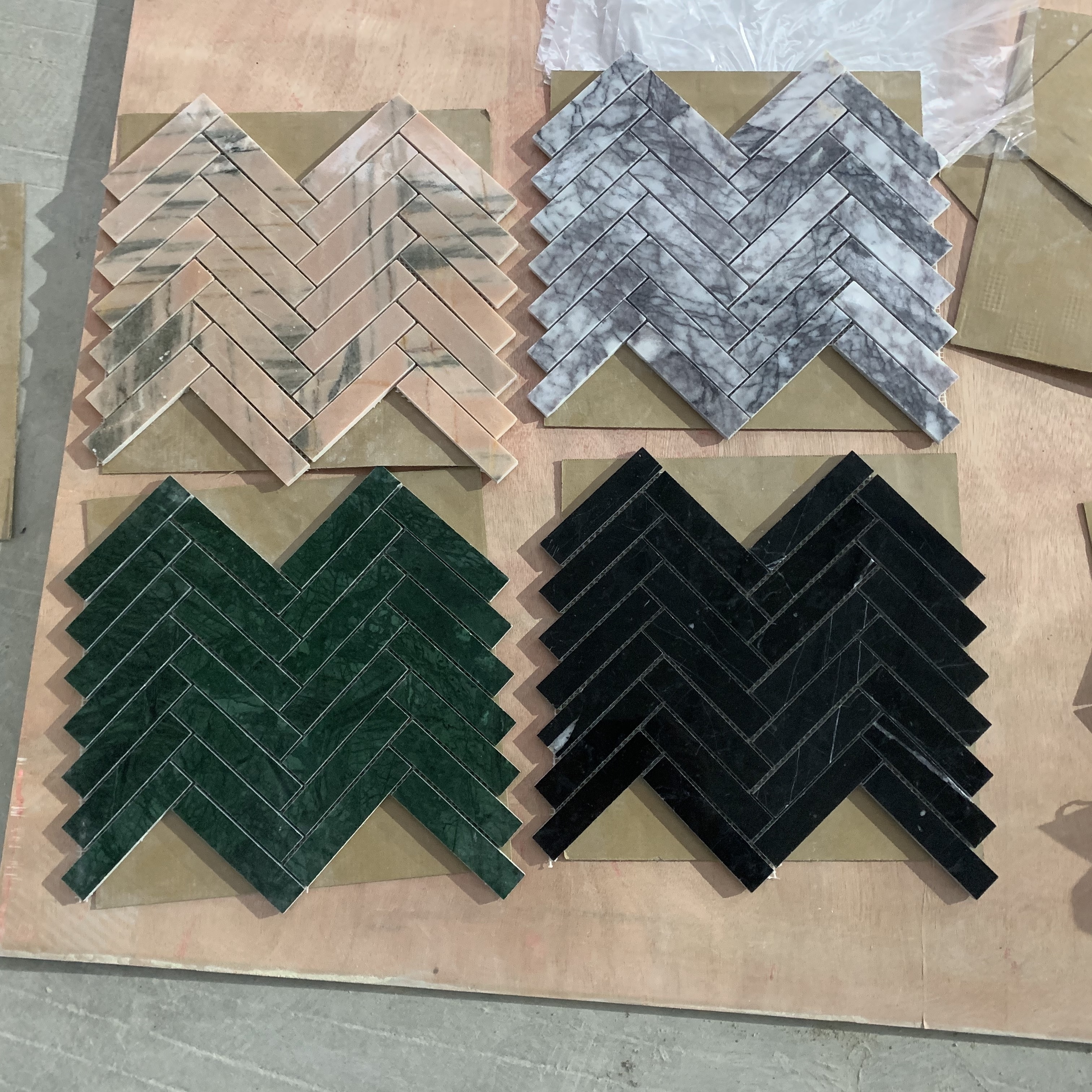 Dark Green marble herringbone mosaic tile