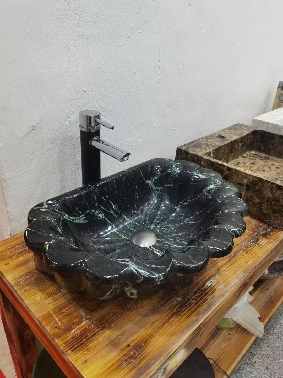 Decorative Bathroom Square shape Verde alpi green marble vanity top sinks