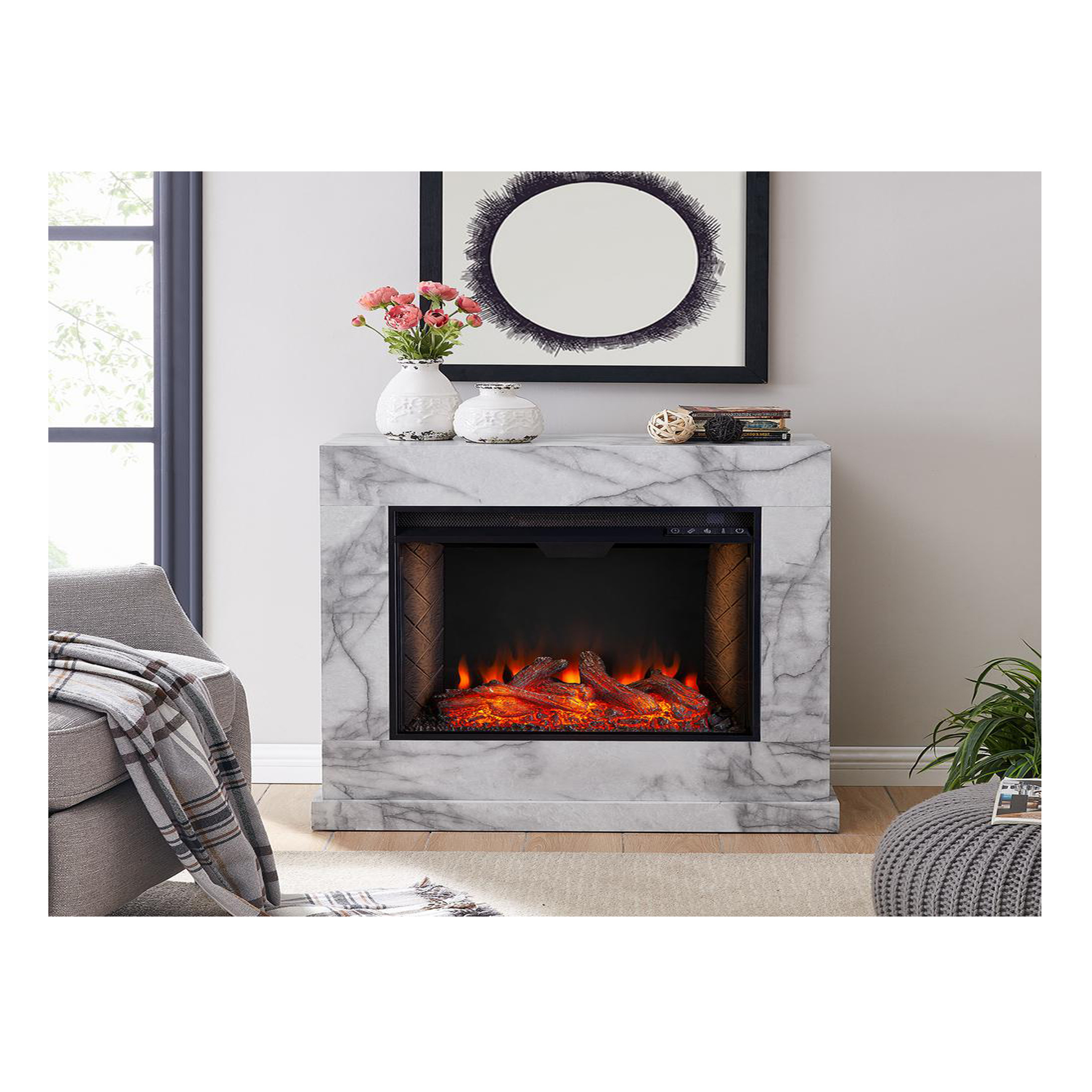 Modern Western Natural Stone Hand Carved White Marble Surround Fireplace