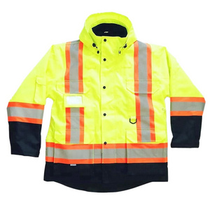 HCSP Winter Heated PVC Raincoat Orange Fluorescent  High Visibility Safety Reflective Jacket For Men