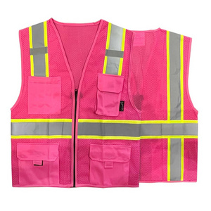 HCSP Factory Workwear Ansi Mesh High Vis Women Reflective Pink Safety Vest With Pocket