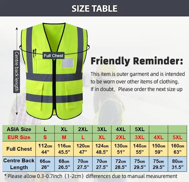 HCSP Security Jacket Construction High Visibility Multi Pockets Colorful Reflective Safety Work Vest