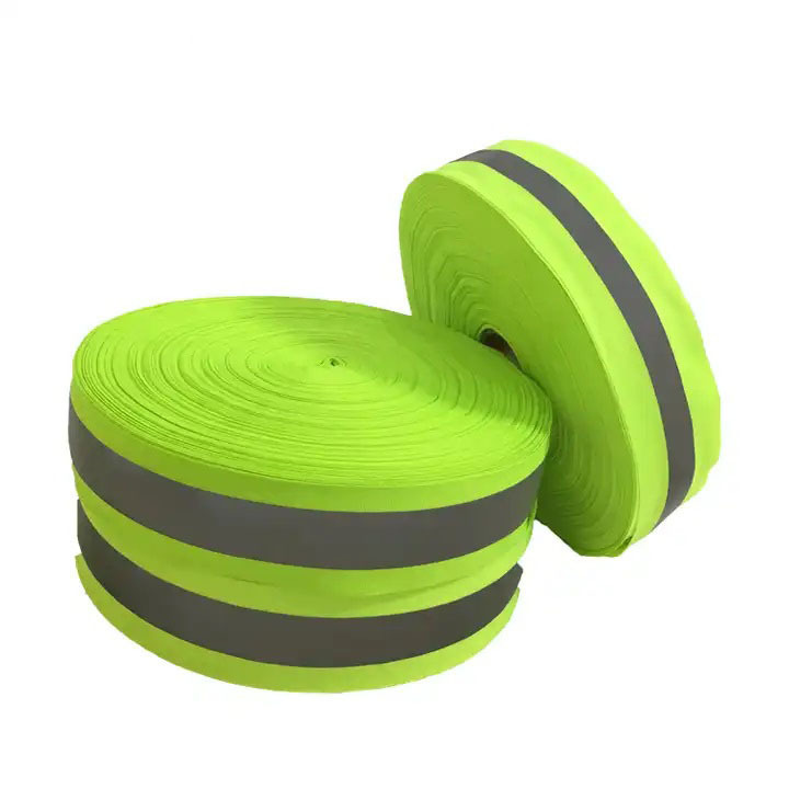 High Wholesale Fifty Washes with Water Safety Reflective Fabric Tape Green Reflective Webbing Tape Clothes Sew Attachment Type