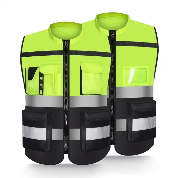 HCSP Customizable Logo Safety Vest for Motorbike & Construction Work Hi-Vis Reflective with High Visibility & Pockets