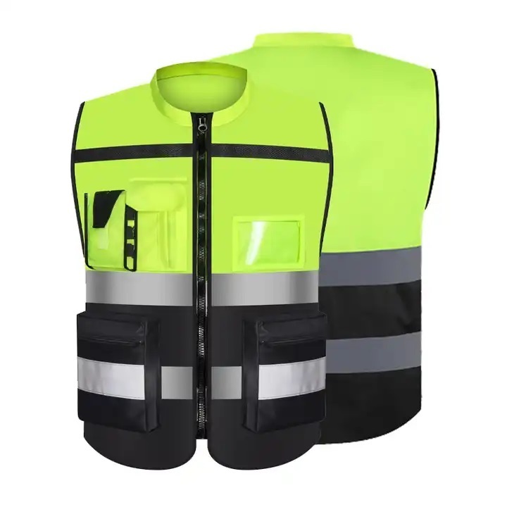 HCSP Customizable Logo Safety Vest for Motorbike & Construction Work Hi-Vis Reflective with High Visibility & Pockets