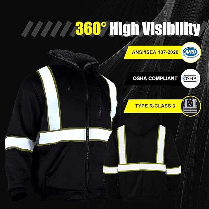 HCSP custom sport waterproof hi viz jacket with hood reflective winter reflective safety clothing  high visibility