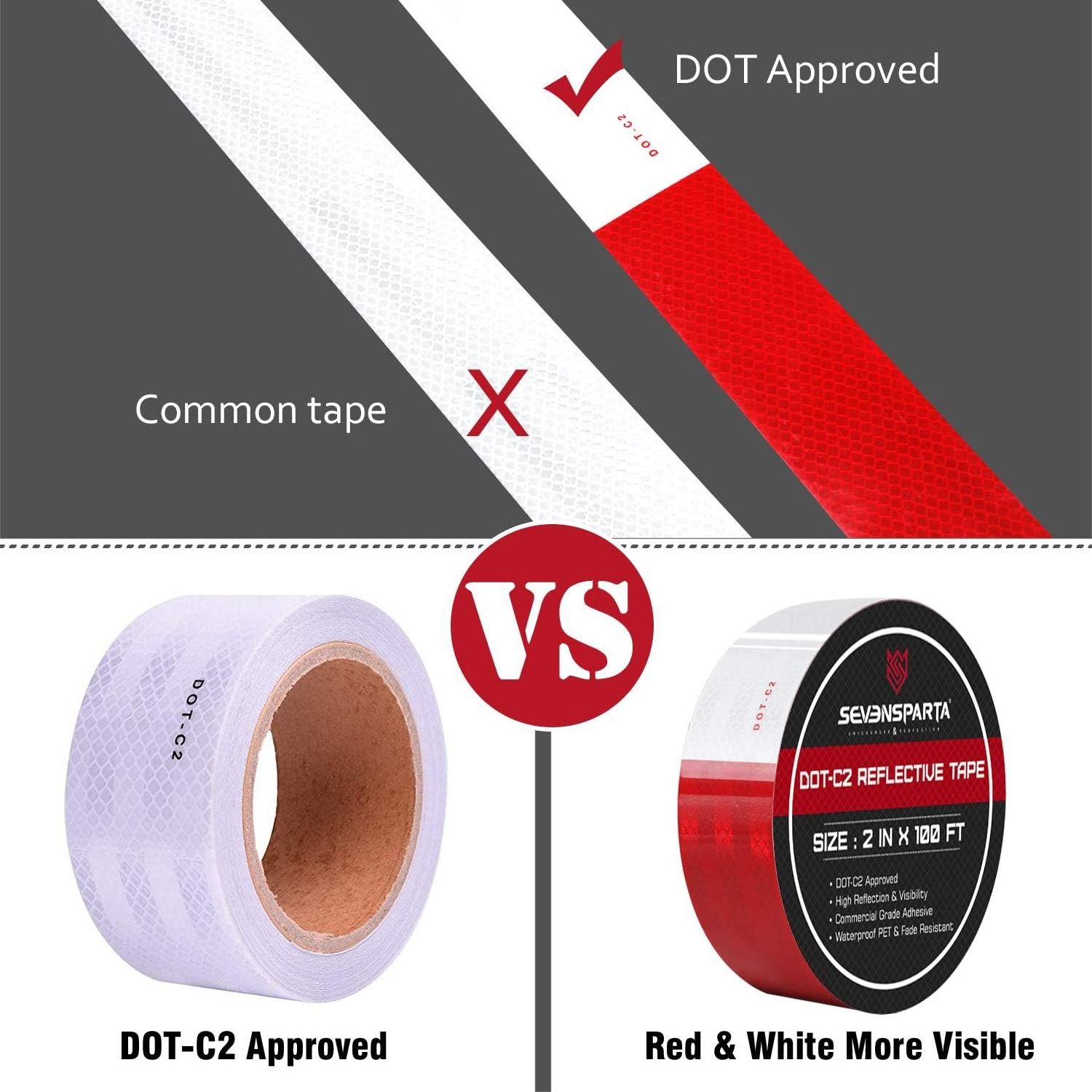 Waterproof Red and White Reflective Vinyl Caution Tape Dot-C2 Reflective Stickers for Outdoor Trailers Cars Trucks