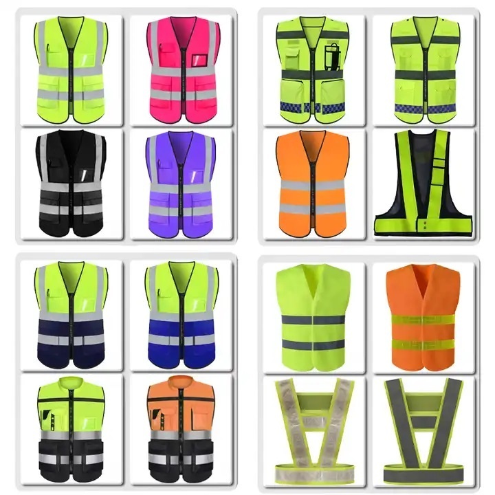 HCSP Customizable Logo Safety Vest for Motorbike & Construction Work Hi-Vis Reflective with High Visibility & Pockets