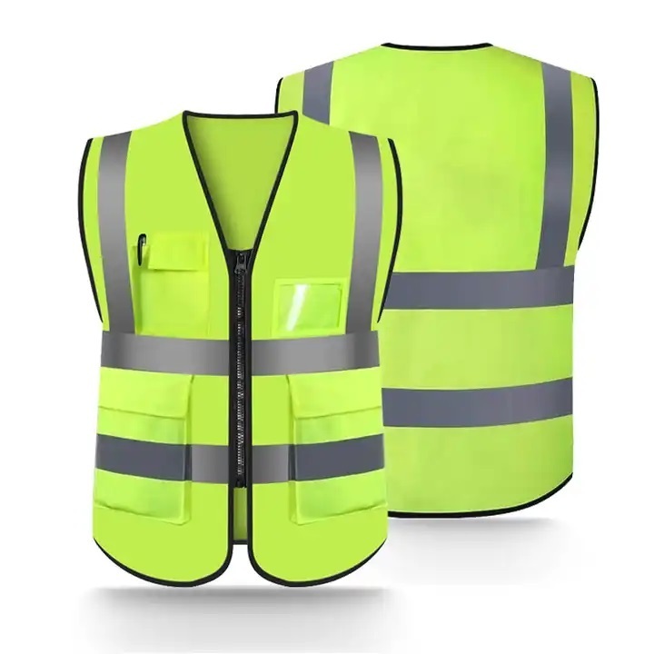 HCSP Customizable Logo Safety Vest for Motorbike & Construction Work Hi-Vis Reflective with High Visibility & Pockets